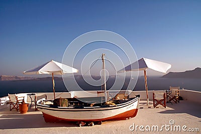 Boat and tables Stock Photo