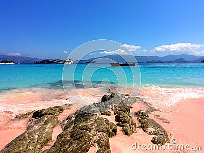 A beautiful Pink Beach and blue clear water from Komodo Island Komodo National Park, Labuan Bajo, Flores, Indonesia Editorial Stock Photo