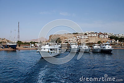 Boat with tourists near the Tiran Island Editorial Stock Photo