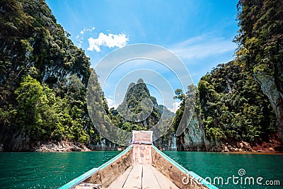 Boat traveling through great canyon or islands in Thailand. Asia tropical tourism concept Stock Photo