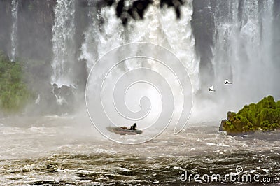 Iguazu Falls, Boat Trip, Tour to Water Curtain of Iguazu Waterfalls Stock Photo