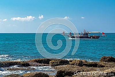 Boat trip tourists on a sailing ship. Editorial Stock Photo