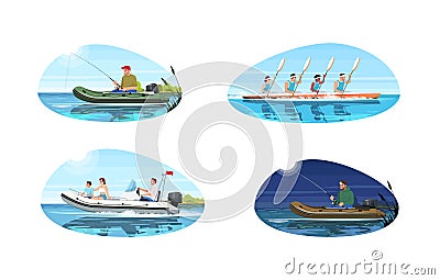 Boat types for activity semi flat vector illustration set Vector Illustration