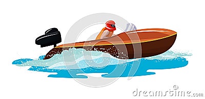 Boat vector speed motorboat yacht traveling in ocean illustration nautical set of summer vacation on motorized boat Vector Illustration