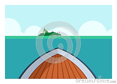 Boat view into land. Simple flat illustration. Vector Illustration