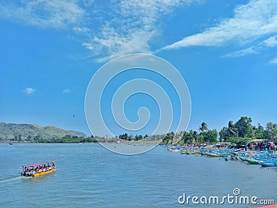 Boat View from the Red Bridge of Beach Logending Jawa Tengah Indonesia. Editorial Stock Photo