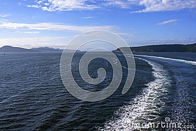 Boat wave trail from a ferry ride near Victoria BC Stock Photo