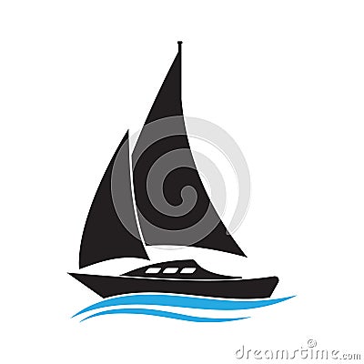 Boat on wave vector icon. Sailboat illustration. Yacht simple isolated pictogram. Cartoon Illustration