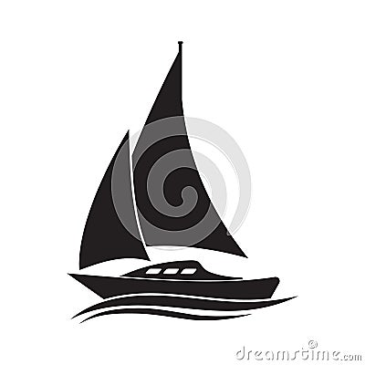 Boat on wave vector icon. Sailboat illustration. Yacht simple isolated pictogram. Vector Illustration