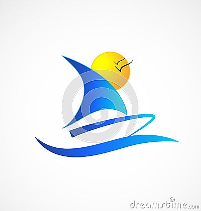 Boat waves beach Vector Illustration