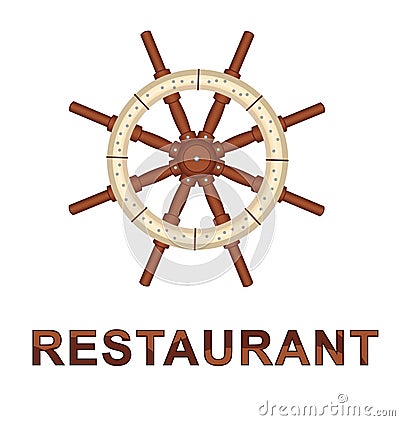 Boat wheel with restaurant Vector Illustration