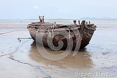 Boat wreck on the beach Stock Photo