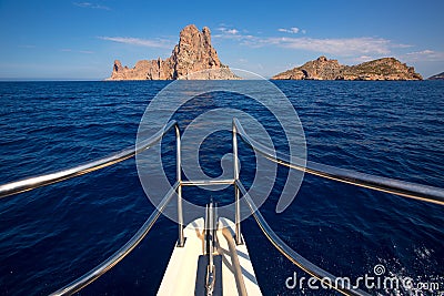 Boating sailing in Ibiza near es Vedra island Stock Photo