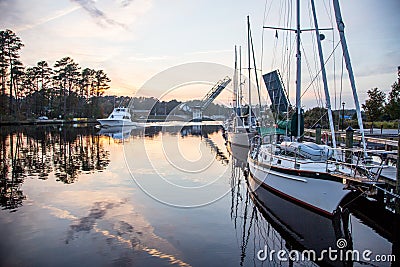 Boats along the Intracoastal Waterway in Chesapeake, Viriginia Stock Photo