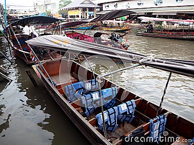 Boats in Amphawa floating Market, Thai cultural Editorial Stock Photo