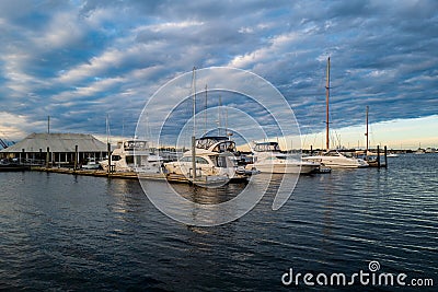 Boats Anchored in a Marina Editorial Stock Photo