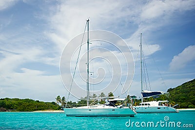 Boats Anchored off the Coast of Mayreau Stock Photo