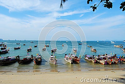 Boats At Ao Nang Beach Thailand Stock Photo