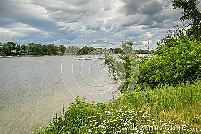 Boats as seen from Boul Mille Iles, Laval, QuÃ©bec Stock Photo