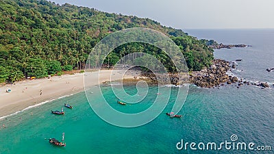 Boats in a bay at Phi Phi islands in Thailand. Aerial view. Drone photo. Lagoon.Ocean Editorial Stock Photo