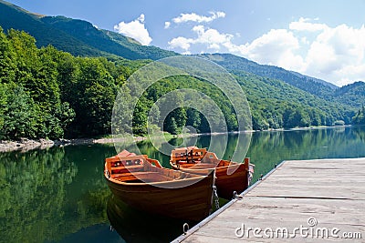 Boats in Biogradske jezero Stock Photo