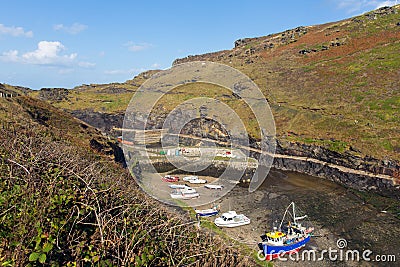 Boats in Boscastle harbour Cornwall England UK Stock Photo