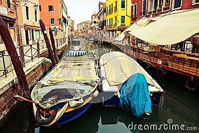 Boats on canal in Venice Editorial Stock Photo