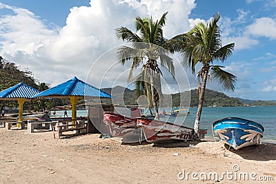 Boats at the caribbean beach in puerto lindo panama Editorial Stock Photo