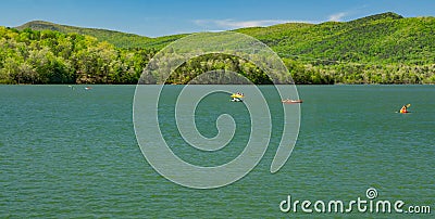 Boats on Carvins Cove Reservoir Editorial Stock Photo