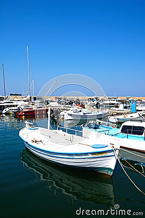 Boats in Chania harbour, Crete. Editorial Stock Photo