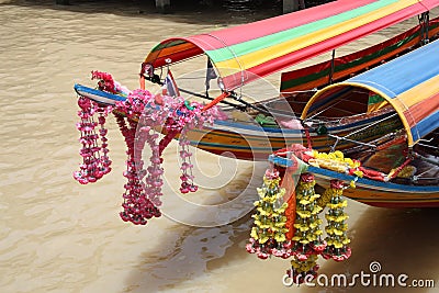 Boats at the Chao Phraya River in Bangkok Stock Photo