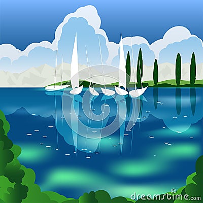 Boats and clouds Vector Illustration