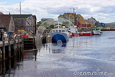 Boats, colourful wooden buildings, harbour, Peggy's Cove, Nova Scotia Editorial Stock Photo