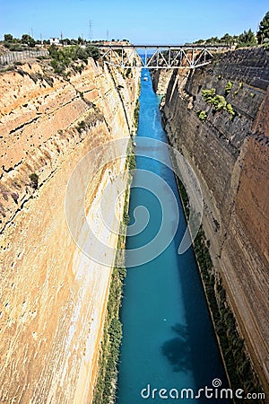 Boats in the Corinth Canal, Greece Stock Photo