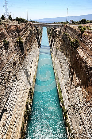Boats in the Corinth Canal, Greece Stock Photo