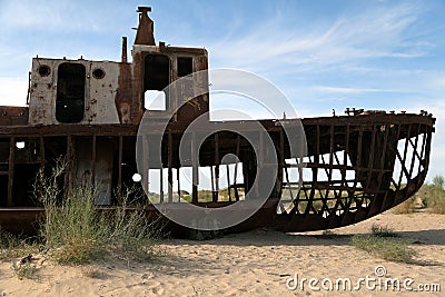 Boats in desert - Aral sea Stock Photo
