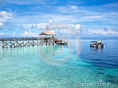 Boats at Dive Site in Sipadan Island, Sabah, Malaysia Stock Photo