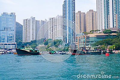 Boats at Aberdeen floating village Stock Photo