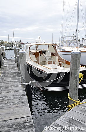 Boats docked in the harbor by Stonington Connecticut Stock Photo