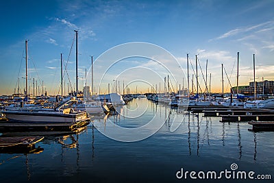 Boats docked in a marina in Canton, Baltimore, Maryland. Editorial Stock Photo