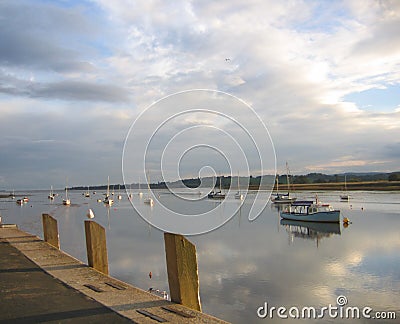 Boats on an English River at Sunset Stock Photo