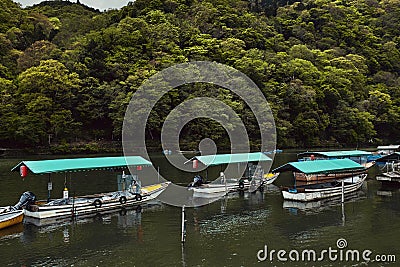 Boats floating on the Hozu River Editorial Stock Photo