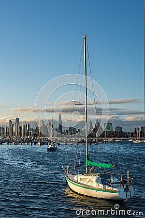 Boats in front of the Melbourne Skyline Stock Photo