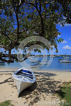 Boats at Grand-baie beach in Mauritius Editorial Stock Photo