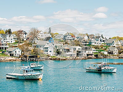 Boats in the harbor of the fishing village of Stonington, on Deer Isle in Maine Editorial Stock Photo