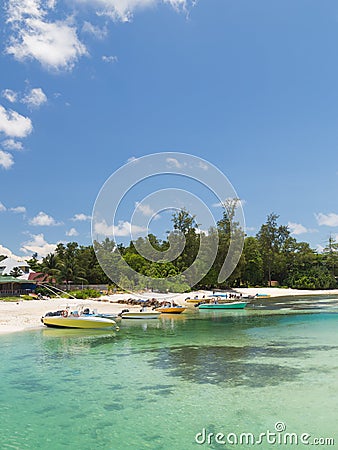 Boats in the harbor of La Digue Editorial Stock Photo