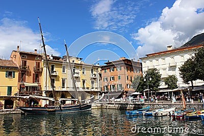 Boats in harbor at Malcesine on Lake Garda, Italy Editorial Stock Photo