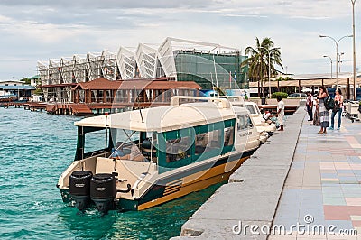 Boats at the harbor next to Ibrahim Nasir International Airport Editorial Stock Photo