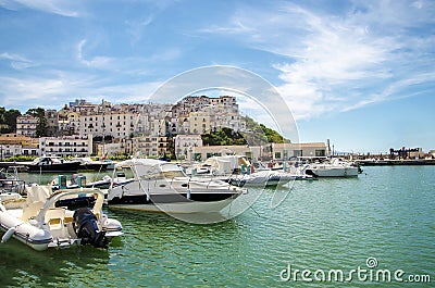 boats harbor typical Italian seaside village Rodi Garganico Gargano Apulia Italy colorful Stock Photo