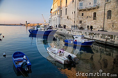 Boats in harbour of Monopoli town, Puglia Apulia, Southern Italy Editorial Stock Photo